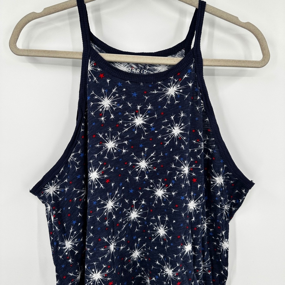 Torrid Classic Fit Navy Blue Firework Star Print High Neck Tank Top Plus Size 1X - Picture 2 of 8